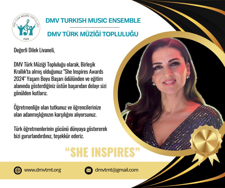 Thank you poster for Dilek Livaneli from DMV Turkish Music Ensemble